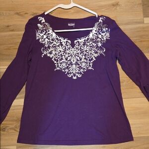 Lands' End Women's Purple Blouse with White Detailing